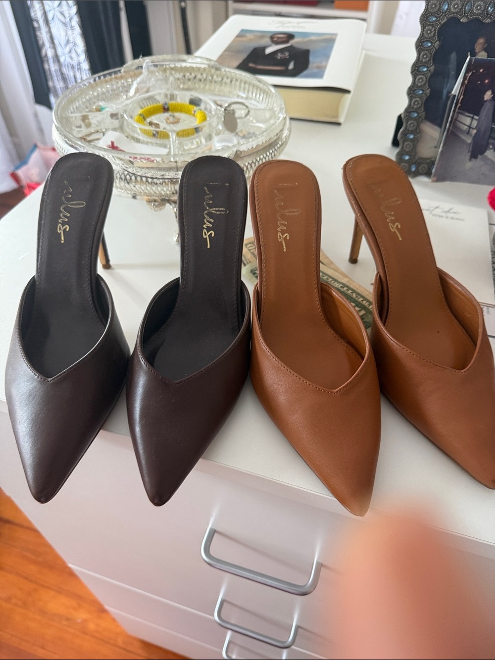 $10 Bucks for Both: Lulus Pointed Toe Slip-On Mules in Dark Brown and Tan